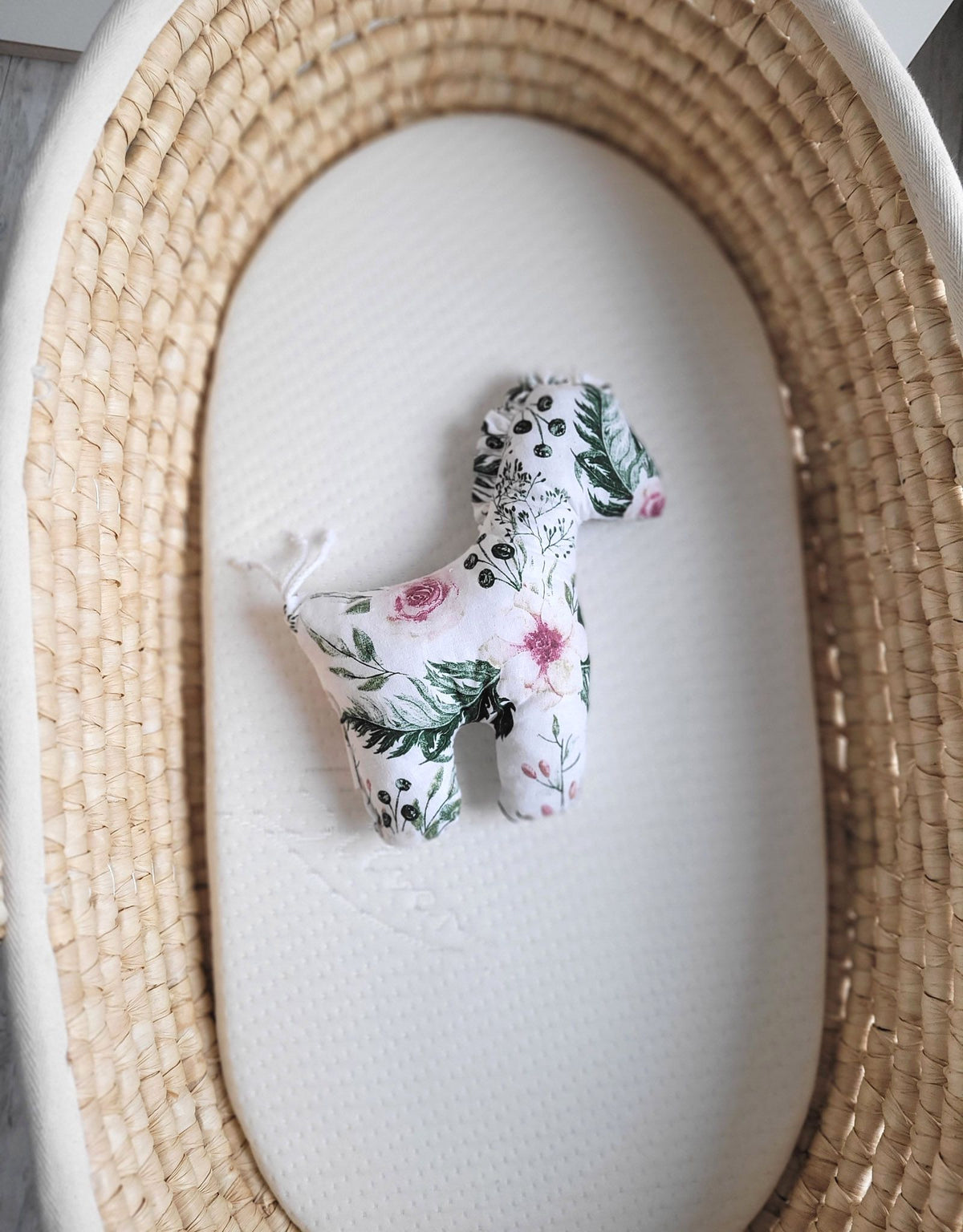 LUCKY Horse - a soft first cuddly toy - Pink peonies