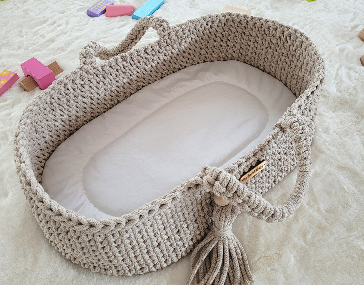 Moses basket BOHO cotton doll carrier with cradle - light beige