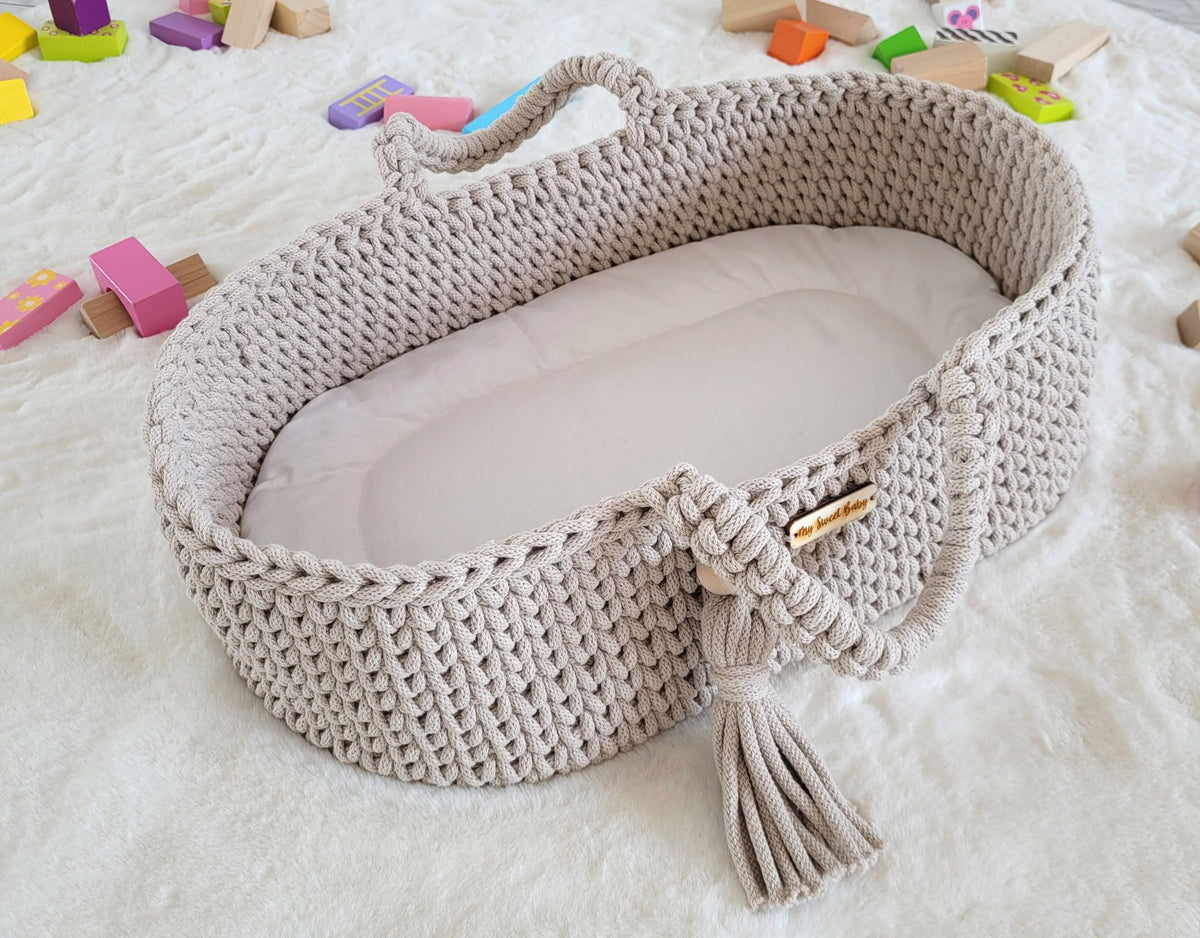 Moses basket BOHO cotton - doll carrier - light beige