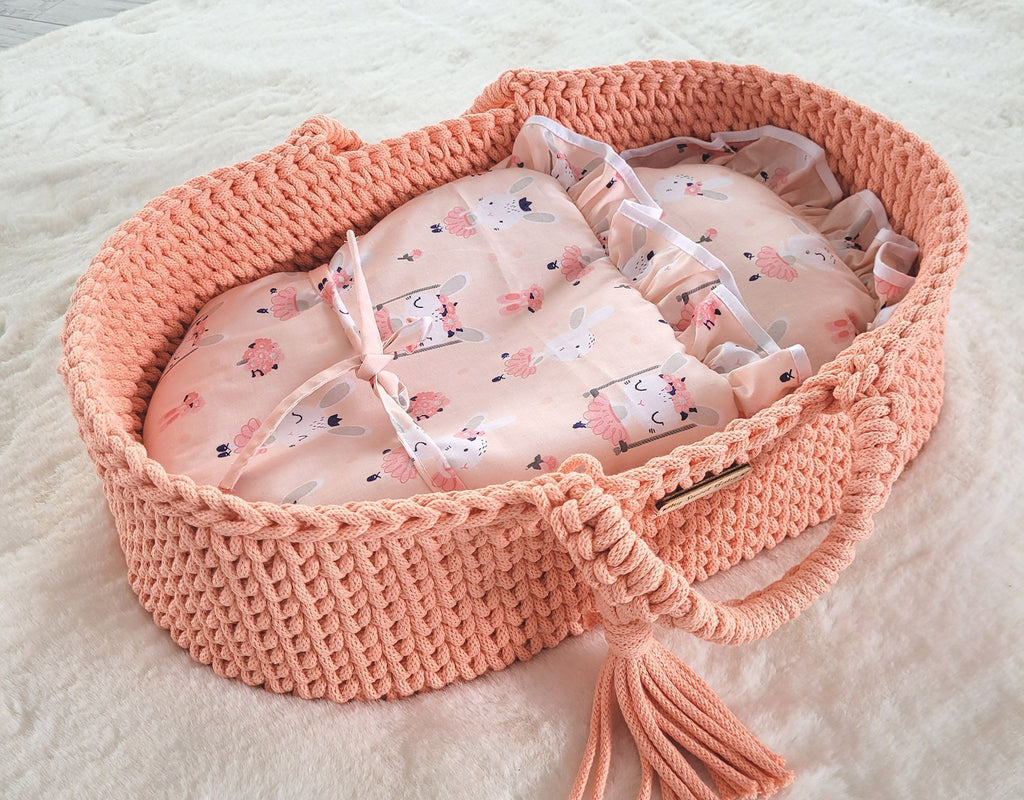 Moses basket BOHO cotton doll carrier with cradle - peach