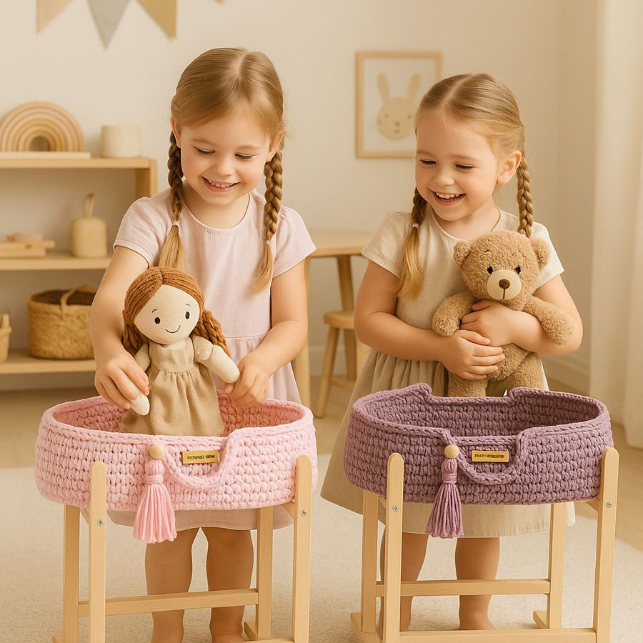 Moses basket BOHO cotton doll carrier with cradle - pink