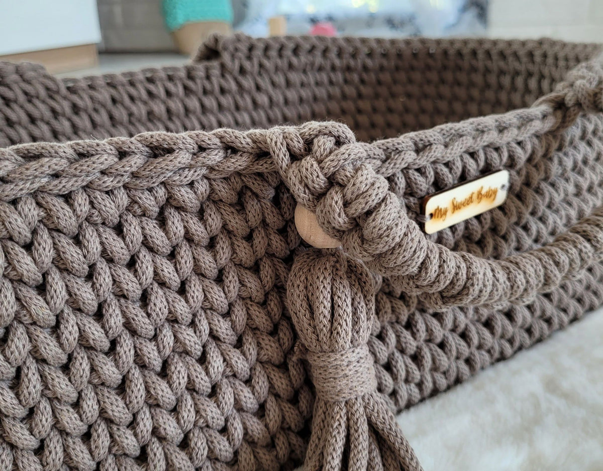 Moses basket BOHO cotton doll carrier with cradle - mocca