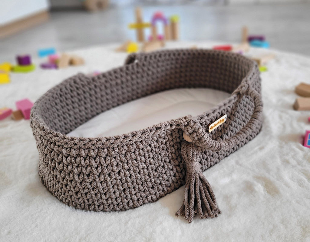 Moses basket BOHO cotton - doll carrier - mocca
