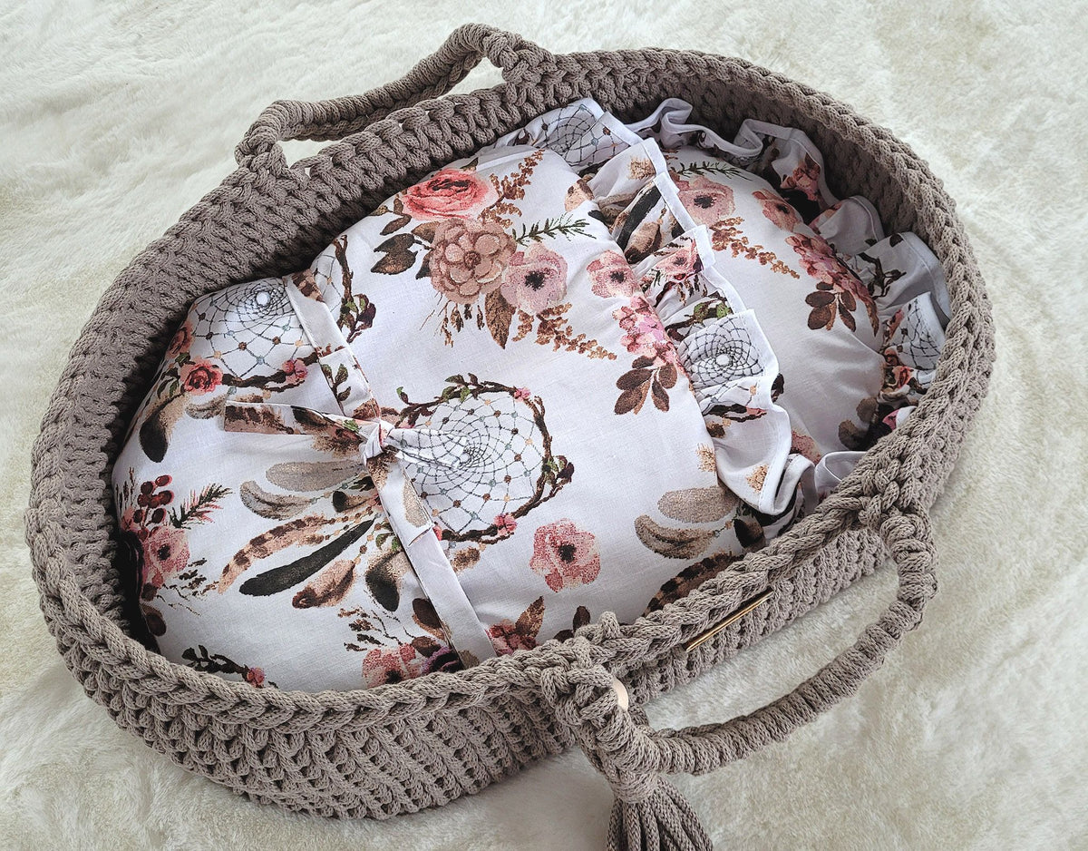 Moses basket BOHO cotton doll carrier with cradle - mocca