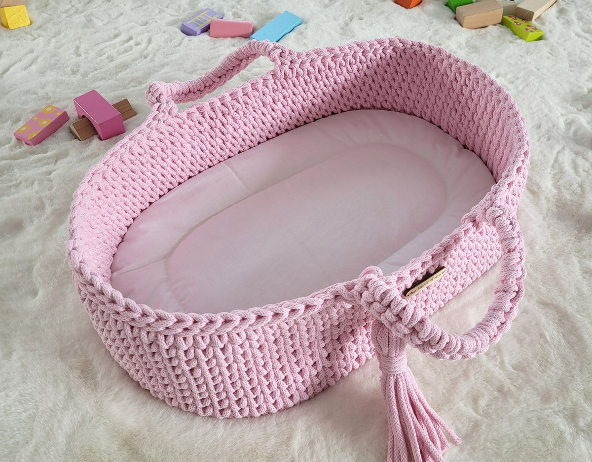Moses basket BOHO cotton doll carrier with cradle - pink