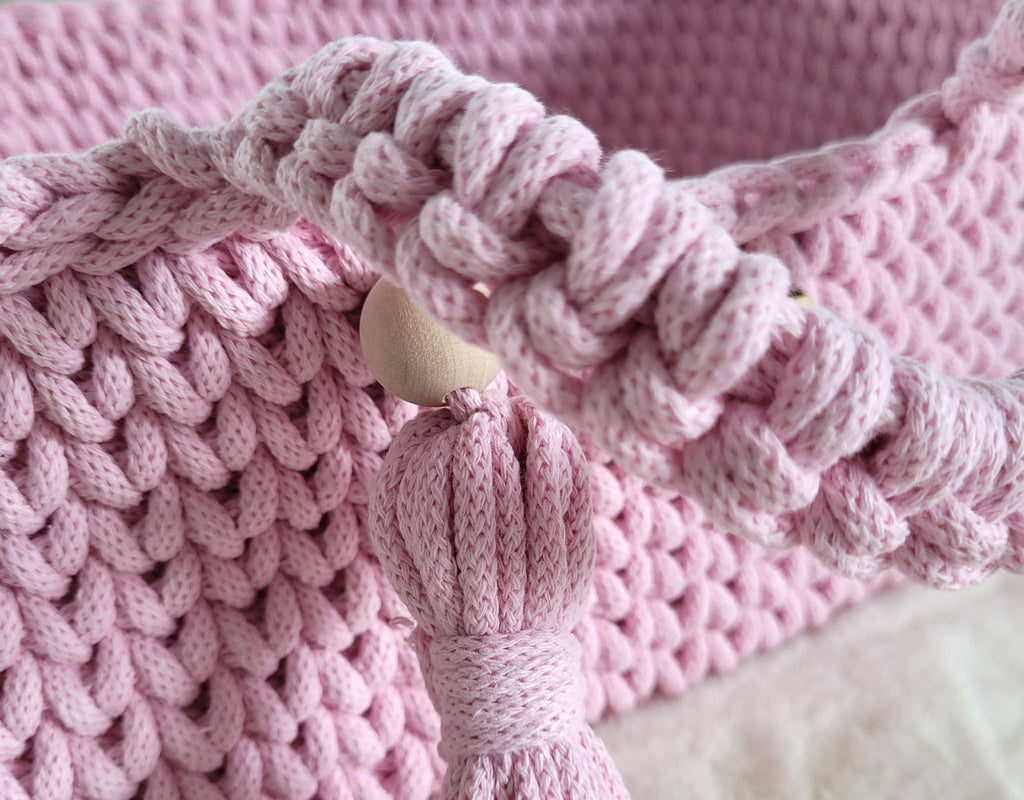Moses basket BOHO cotton doll carrier with cradle - pink