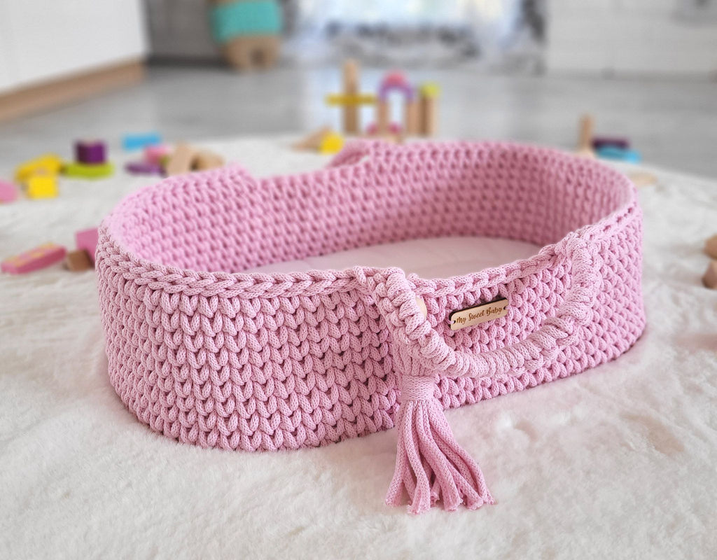 Moses basket BOHO cotton - doll carrier - pink
