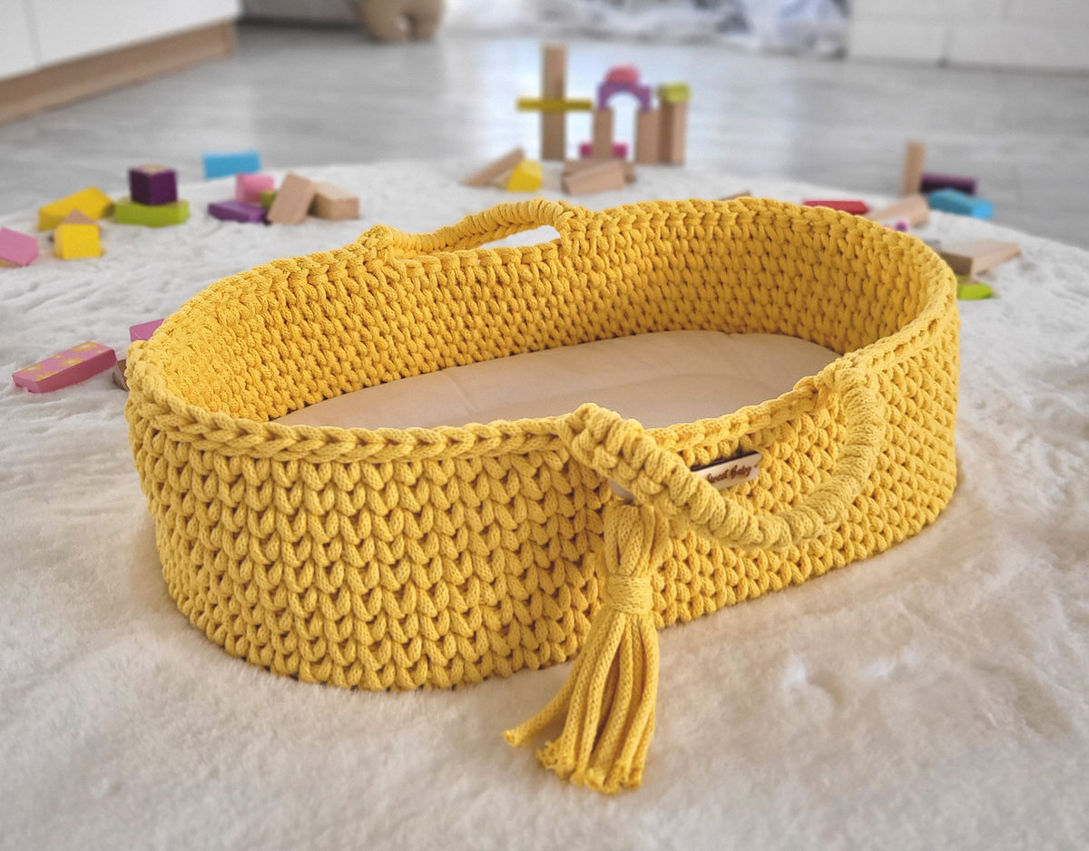 Moses basket BOHO cotton - doll carrier - yellow