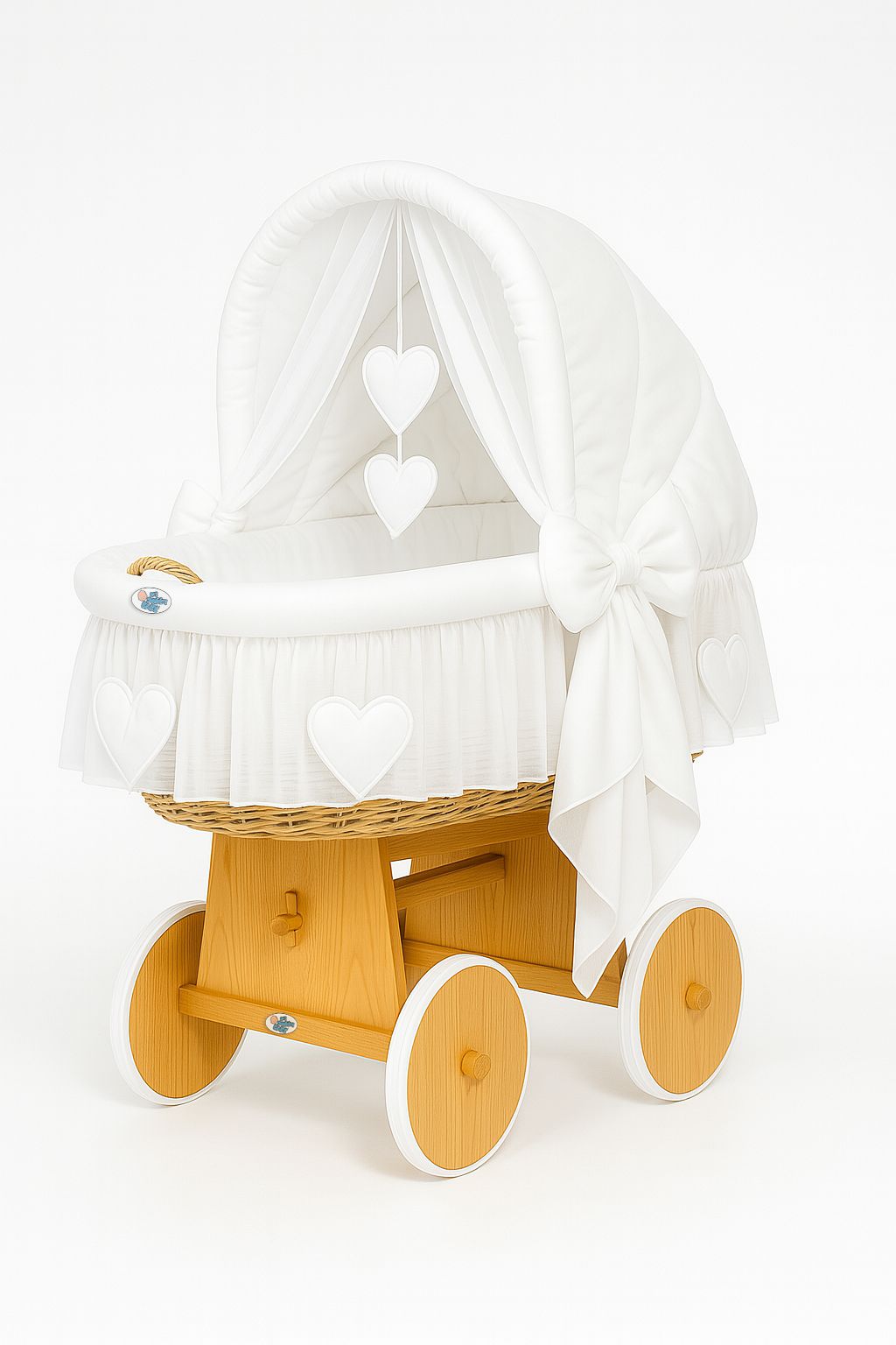 Moses Basket Wicker hood crib Amelie - natural + white bedding