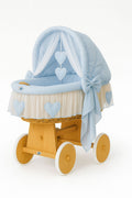 Moses Basket Wicker hood crib Amelie - natural + blue bedding