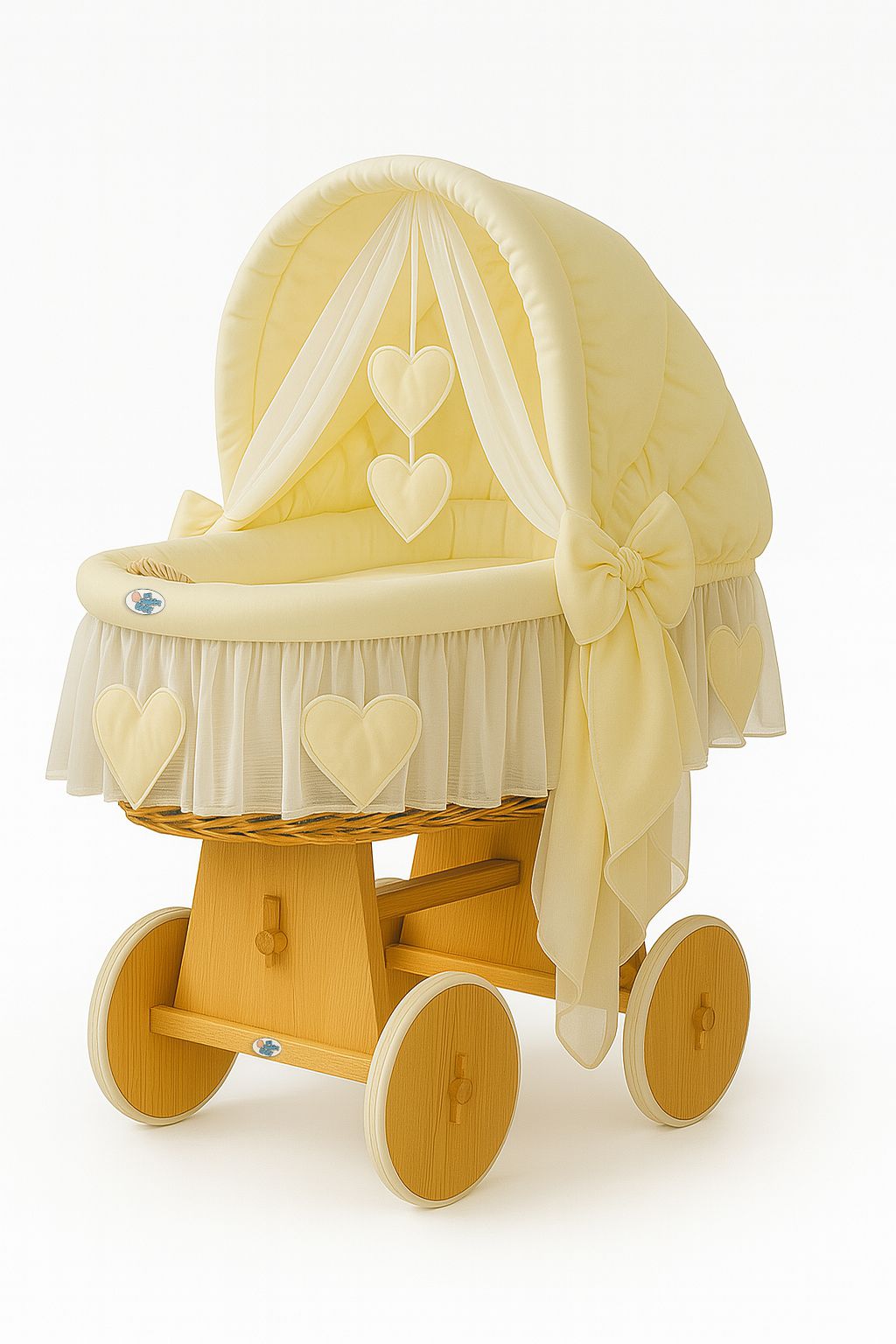 Moses Basket Wicker hood crib Amelie - natural + cream bedding