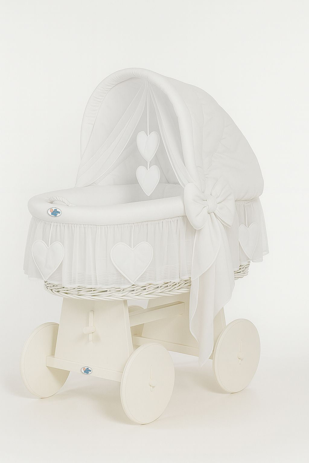 Moses Basket Wicker hood crib Amelie - white + white bedding