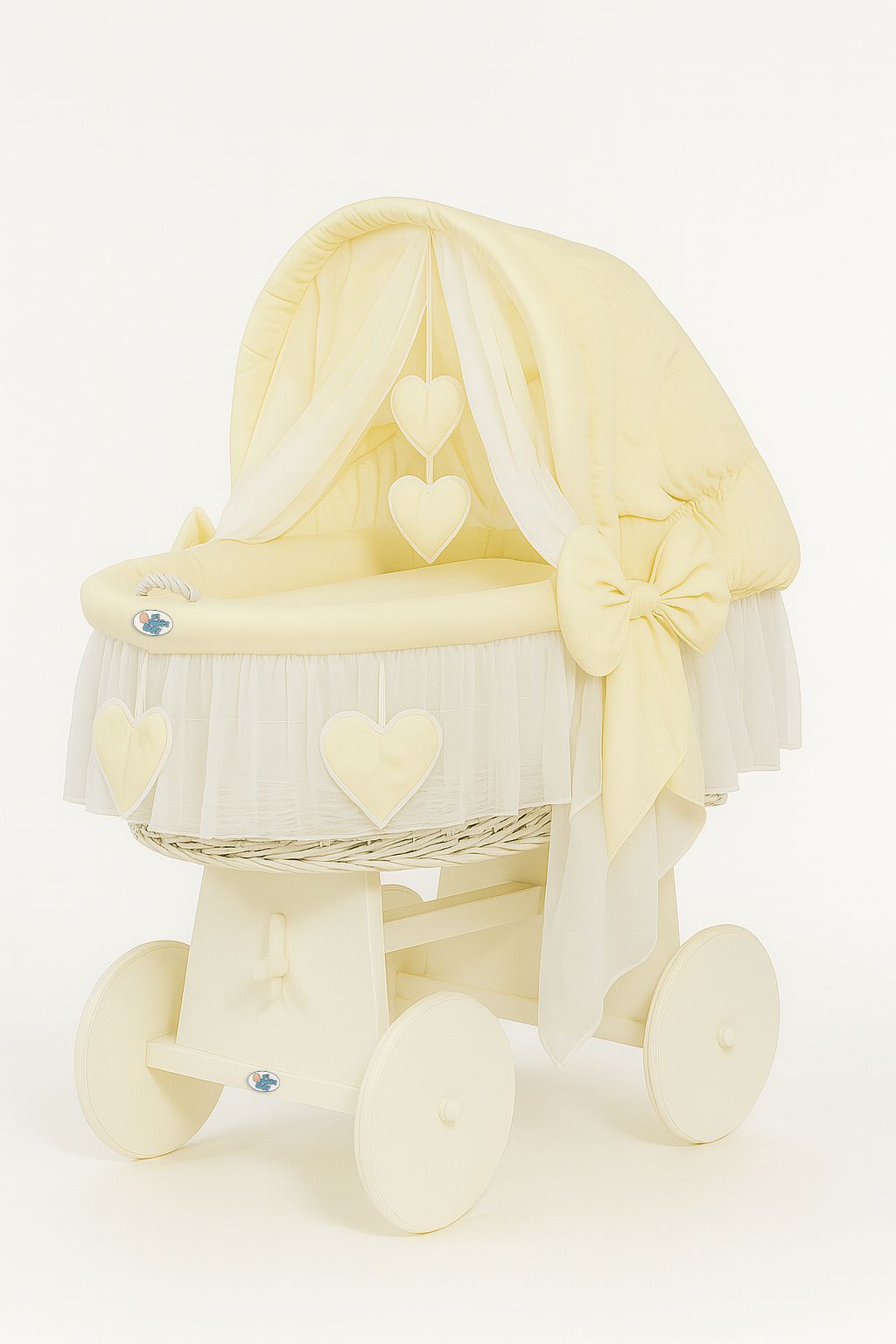 Moses Basket Wicker hood crib Amelie - white + cream bedding