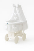 Moses Basket Wicker drape crib Amelie - white + white bedding