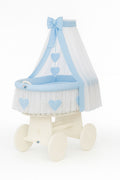 Moses Basket Wicker drape crib Amelie - white + blue bedding