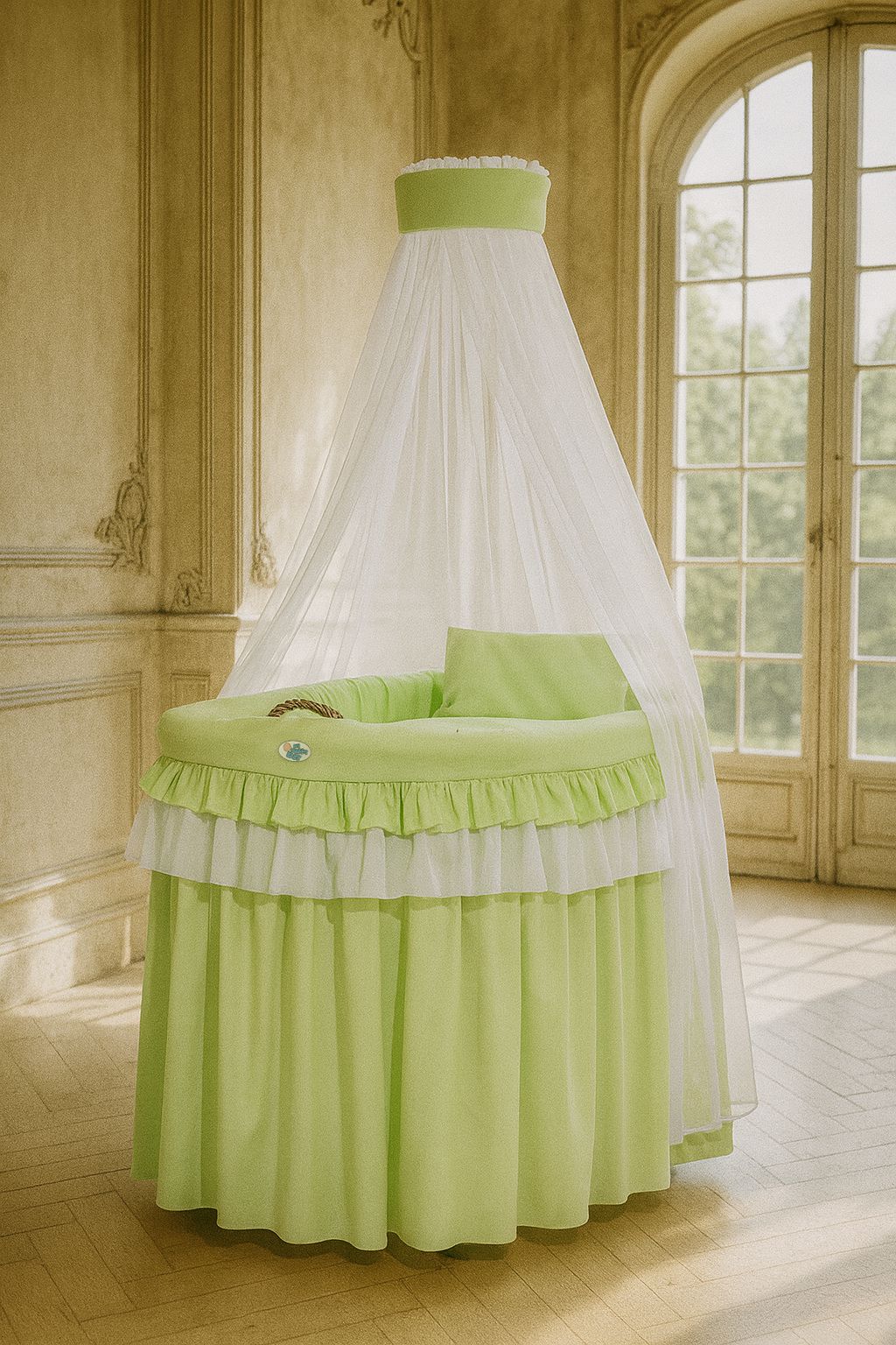 Moses Basket Wicker drape crib- Little Princess green