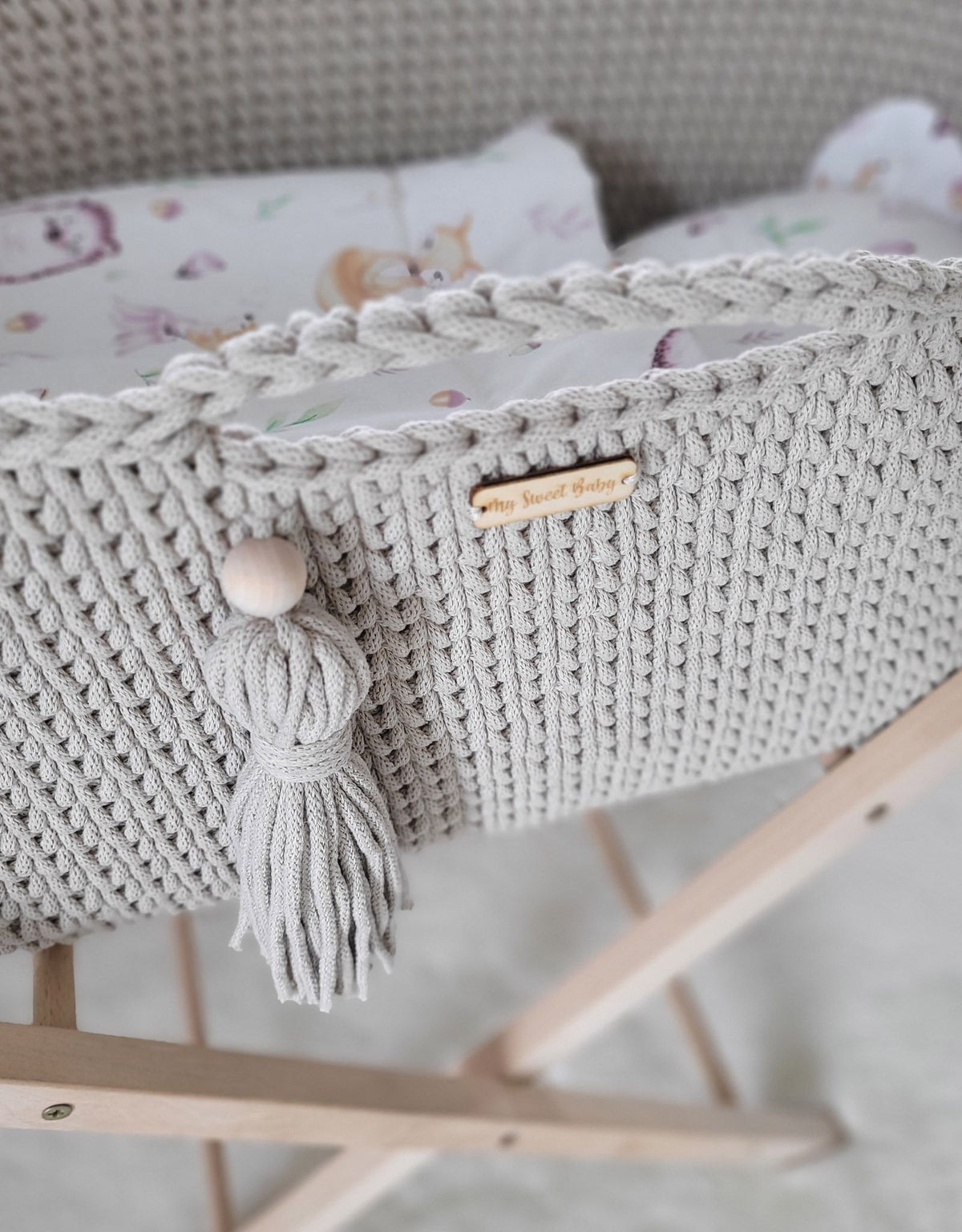 Moses basket BOHO Handmade with stand - light beige