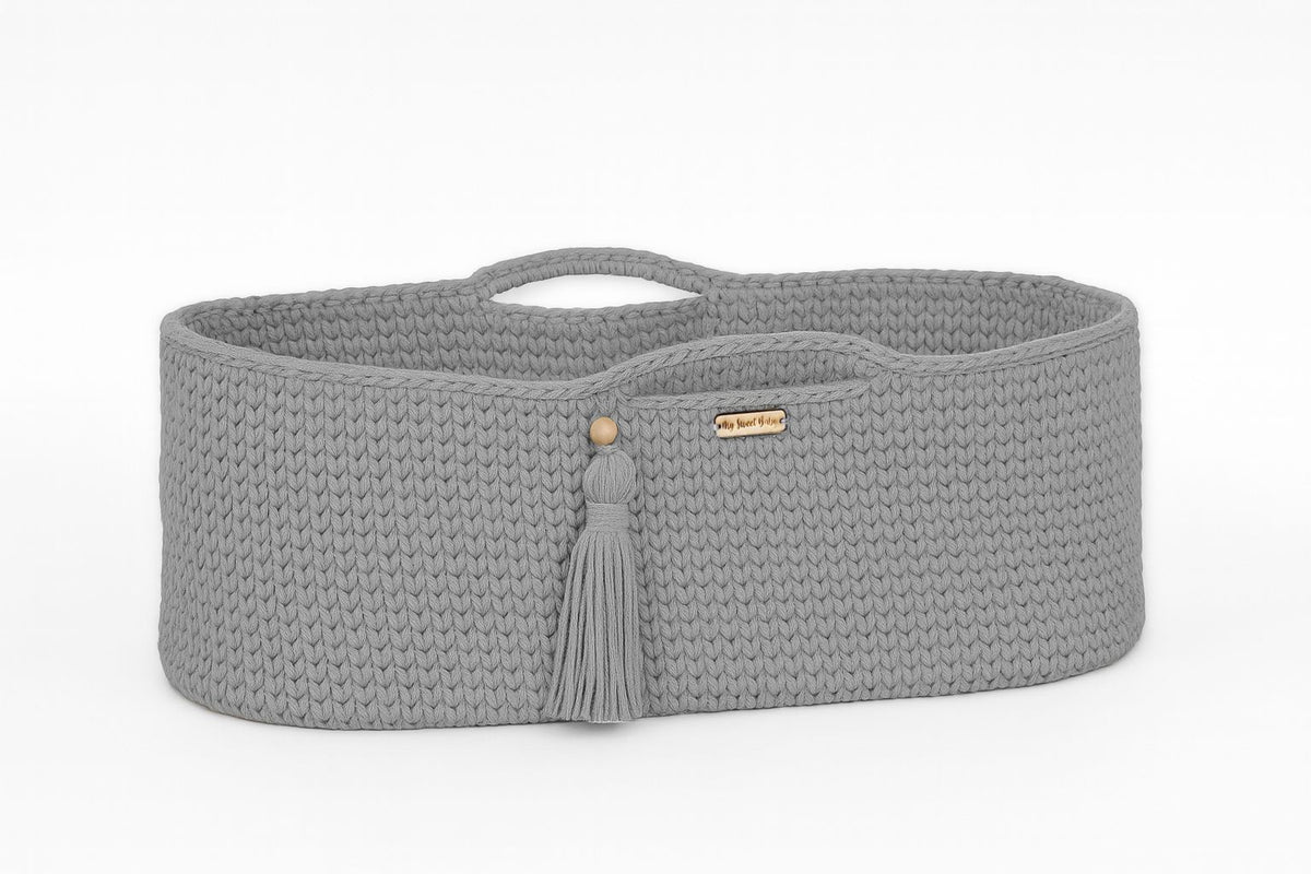 Moses basket BOHO Handmade cotton with mattress - gray