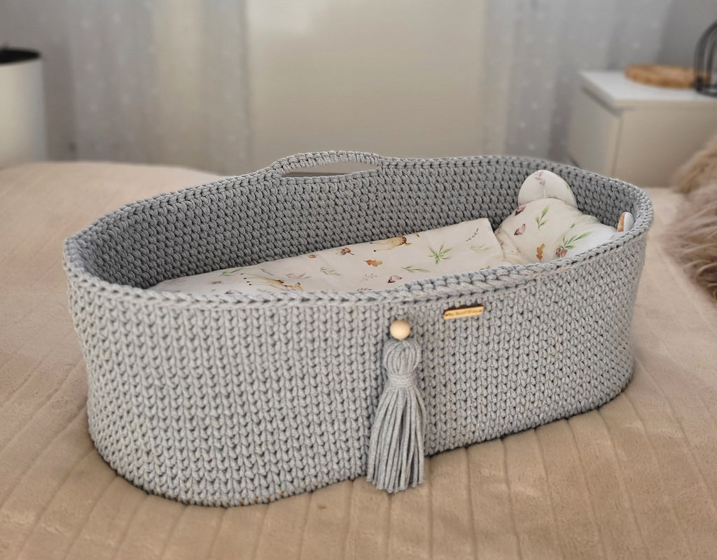 Moses basket BOHO Handmade with stand - gray