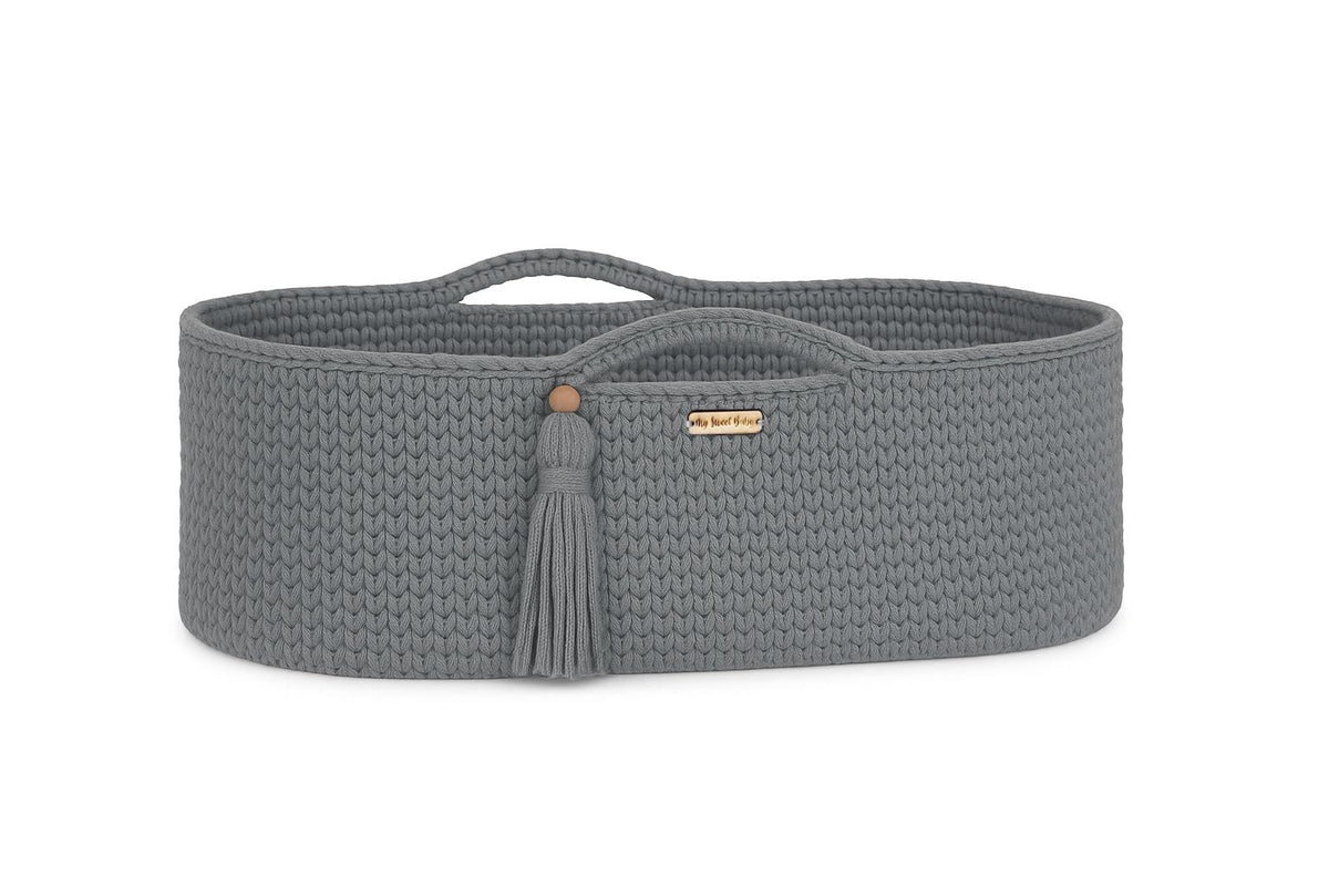 Moses basket BOHO Handmade cotton with mattress - dark gray