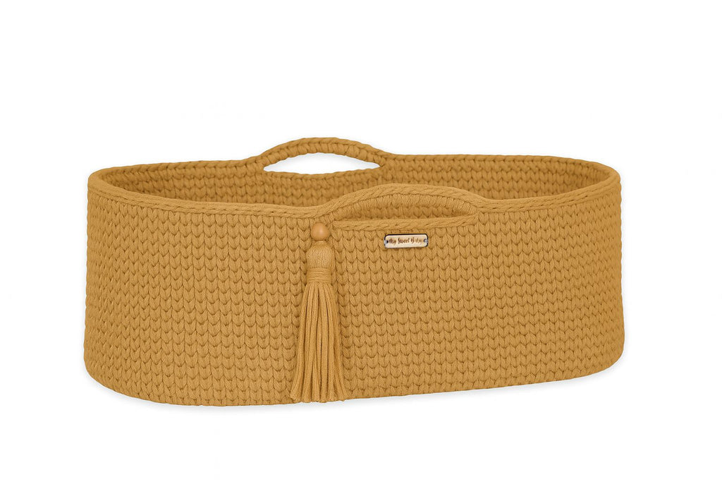 Moses basket BOHO Handmade cotton with mattress - honey yellow