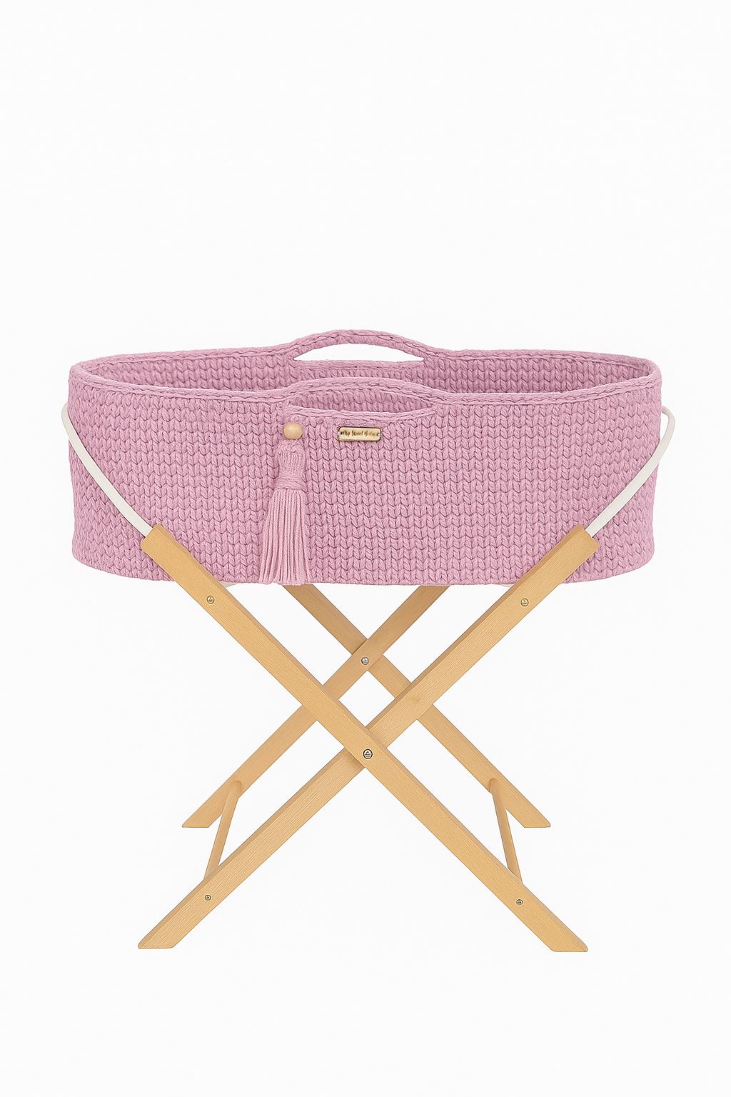 Moses basket BOHO Handmade with stand - pink