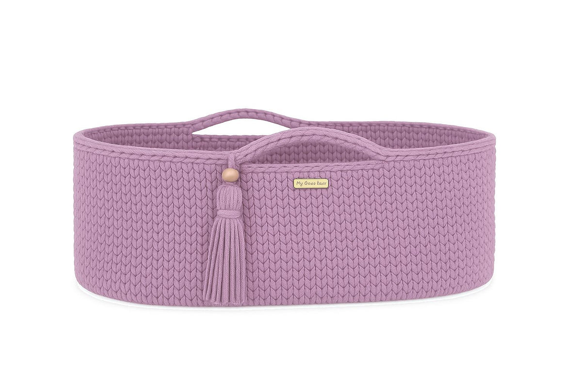 Moses basket BOHO Handmade cotton with mattress - lavender