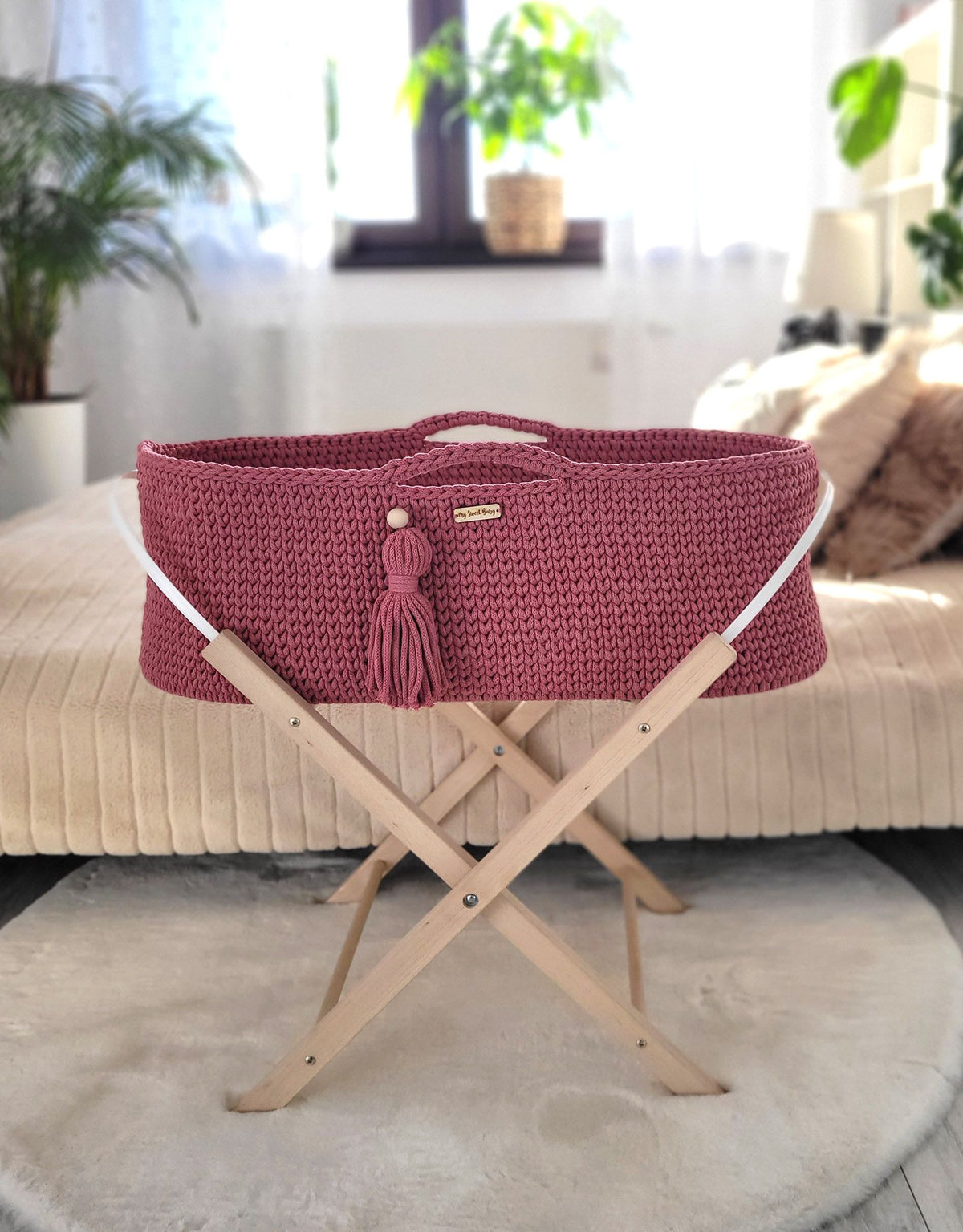 Moses basket BOHO Handmade cotton with mattress - blossom