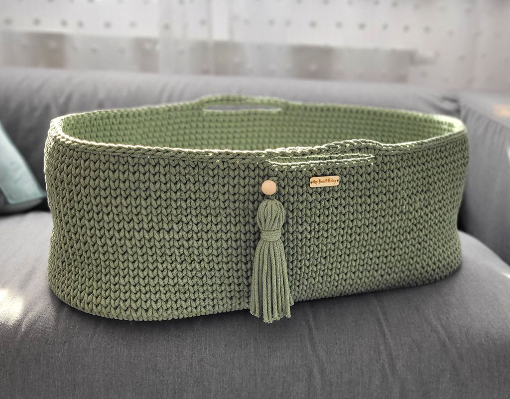 Moses basket BOHO Handmade with stand - pistachio