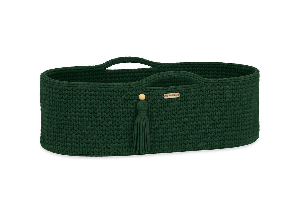 Moses basket BOHO Handmade cotton with mattress - bottle green
