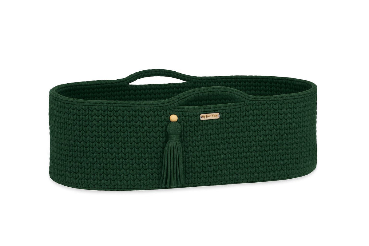 Moses basket BOHO Handmade cotton with mattress - bottle green