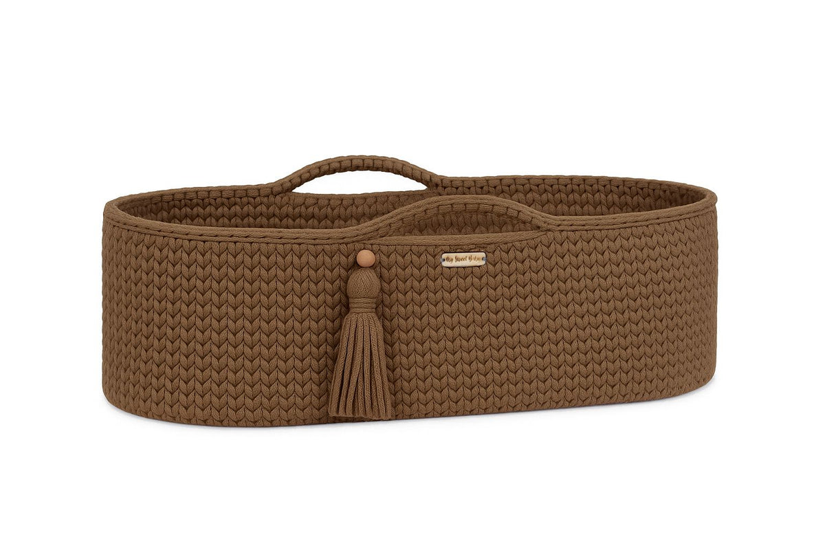 Moses basket BOHO Handmade cotton with mattress - mocca