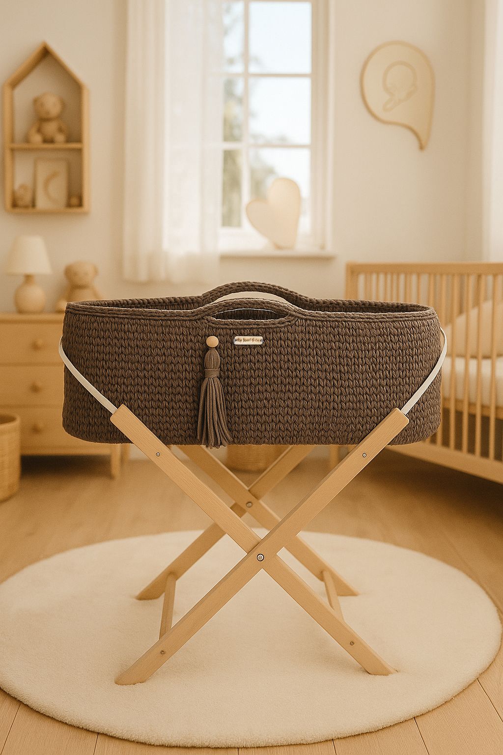 Moses basket BOHO Handmade with stand - mocca