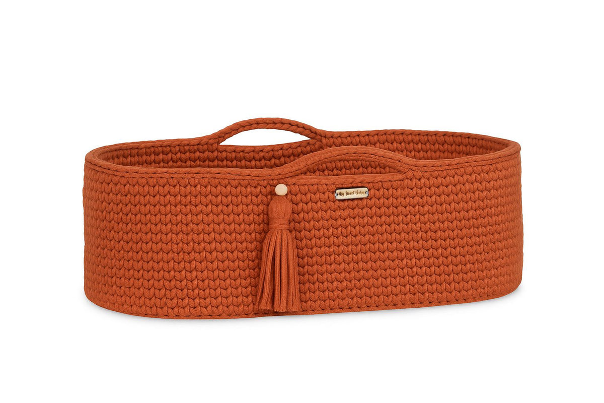 Moses basket BOHO Handmade cotton with mattress - terracotta