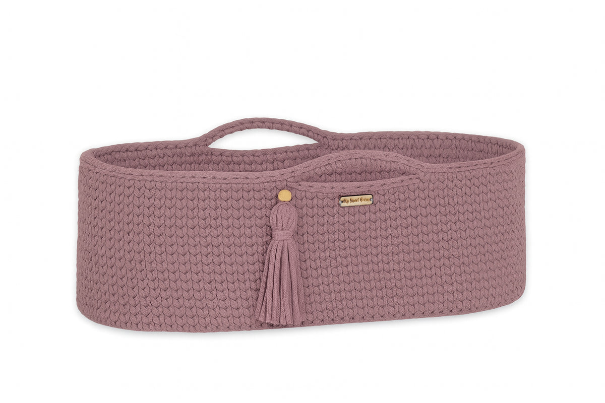 Moses basket BOHO Handmade cotton with mattress - mauve