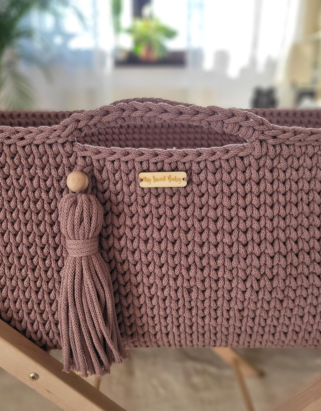 Moses basket BOHO Handmade with stand - mauve