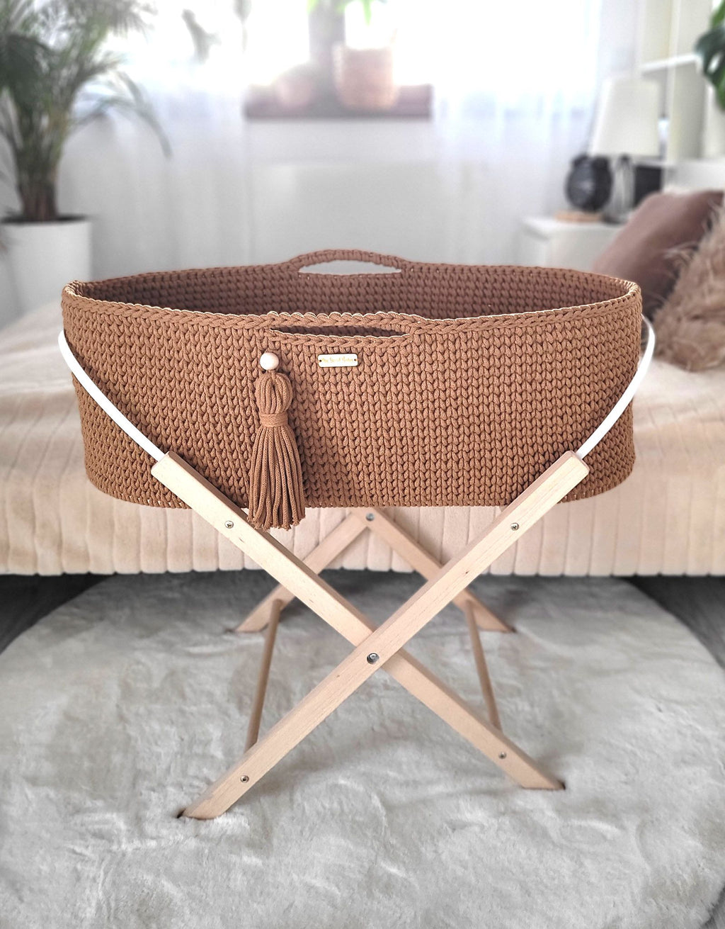 Moses basket BOHO Handmade cotton with mattress - caramel