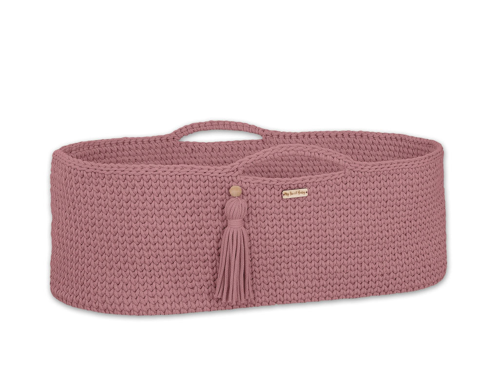 Moses basket BOHO Handmade cotton with mattress - blush
