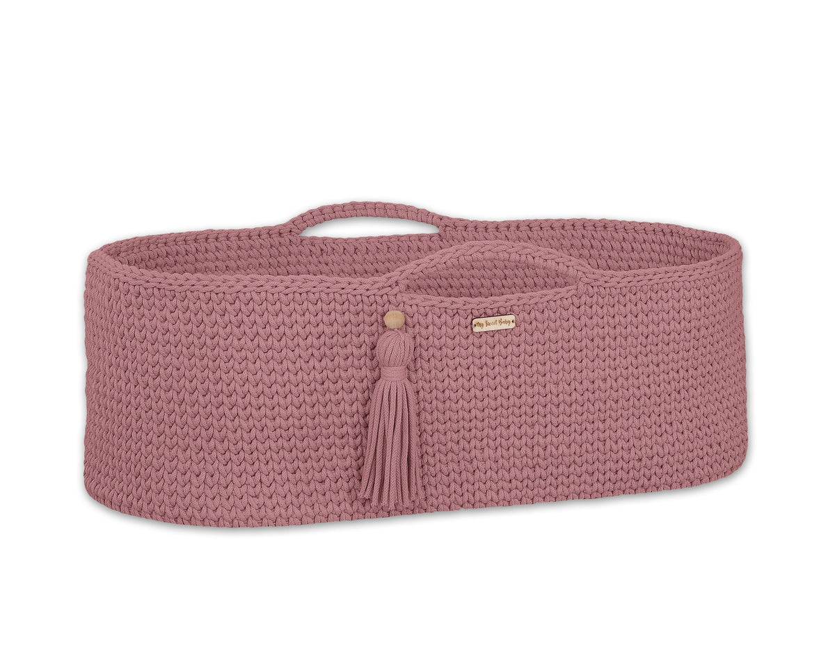Moses basket BOHO Handmade cotton with mattress - blush