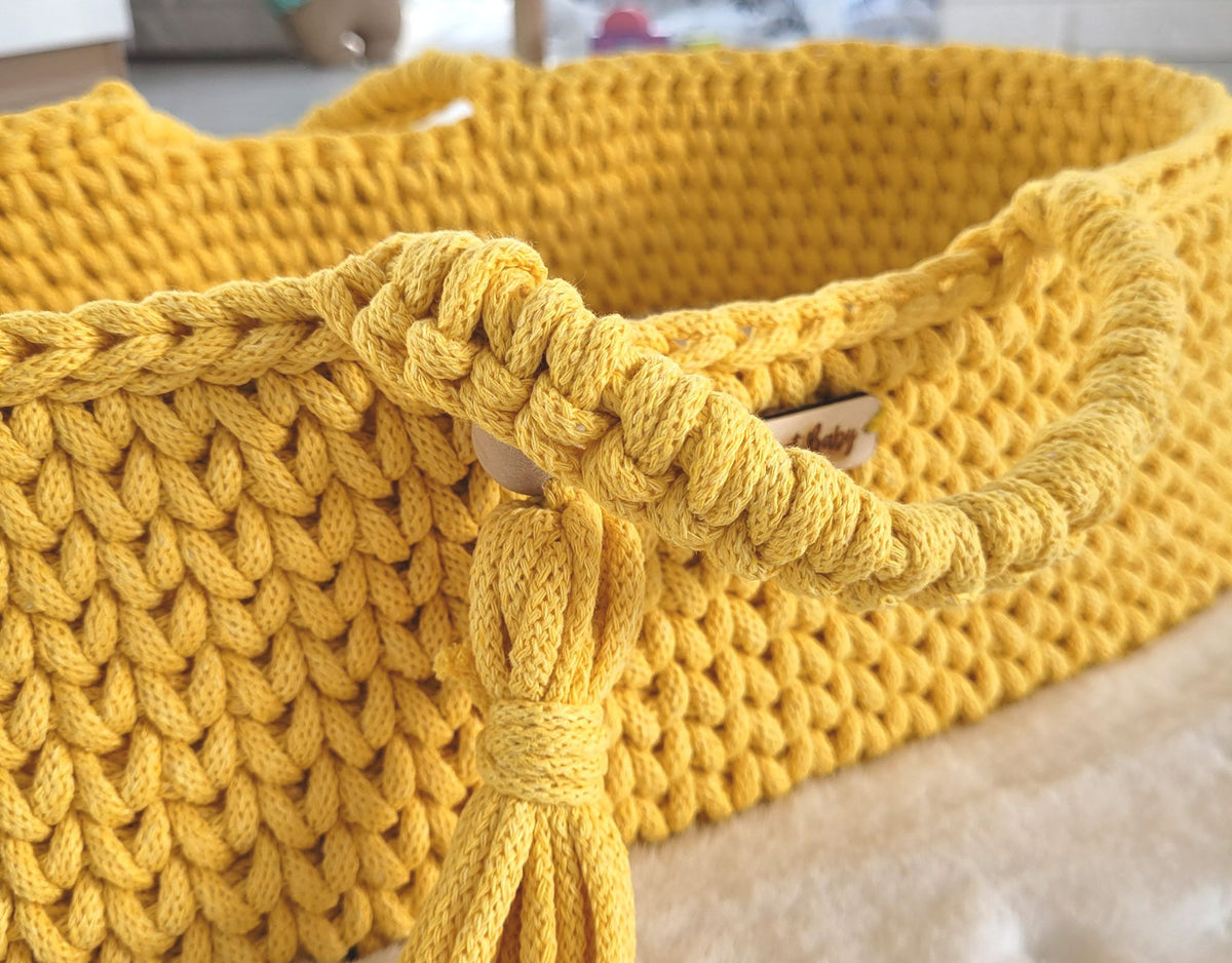 Moses basket BOHO cotton - doll carrier - yellow