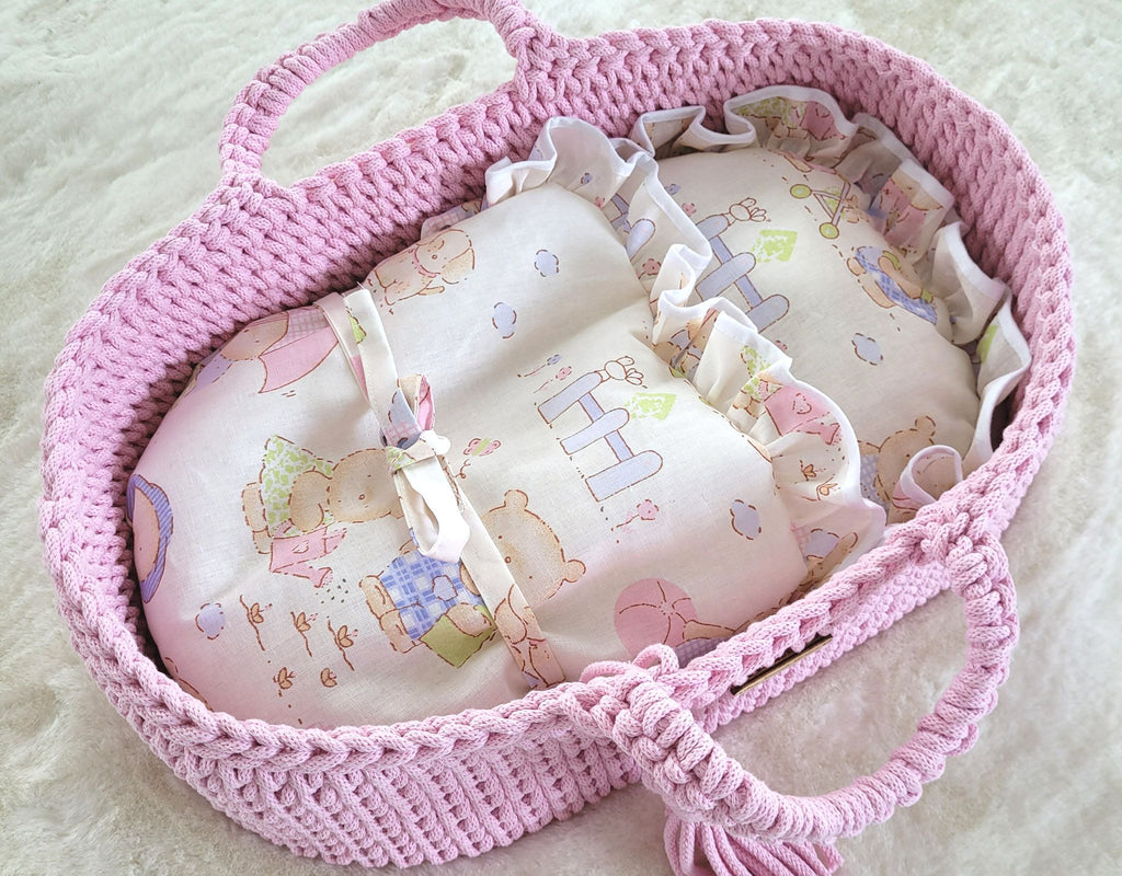 Moses basket BOHO cotton - doll carrier - pink