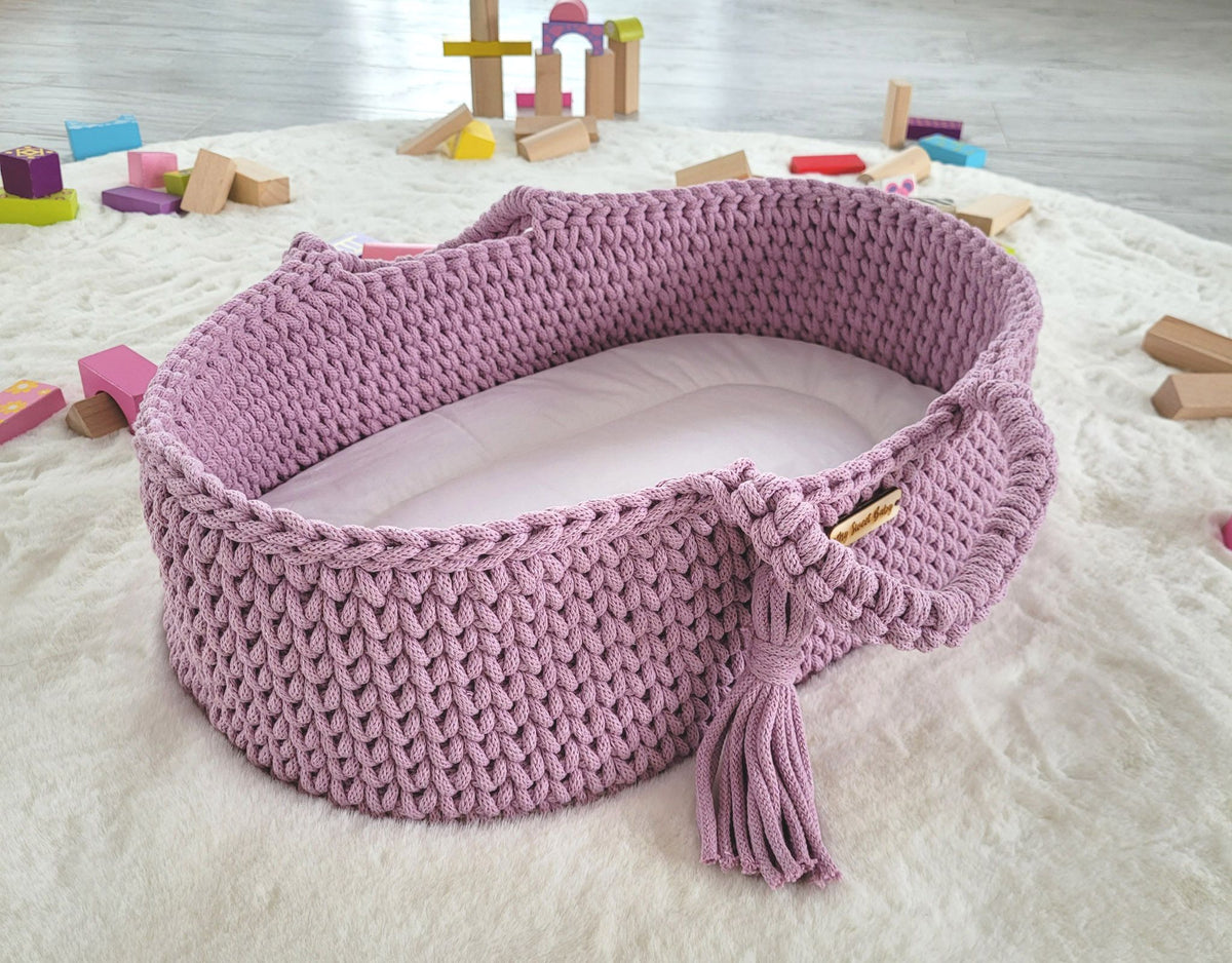 Moses basket BOHO cotton - doll carrier - lavender