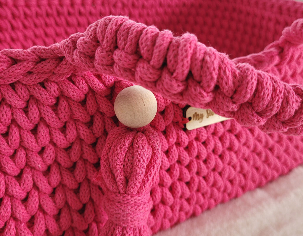Moses basket BOHO cotton - doll carrier - fuchsia