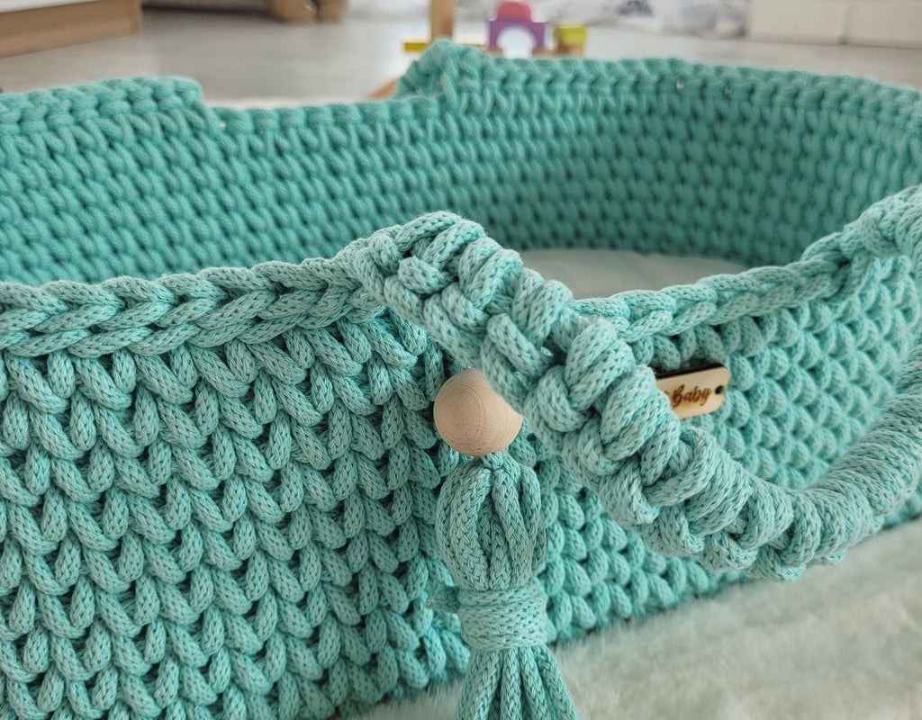 Moses basket BOHO cotton - doll carrier - mint