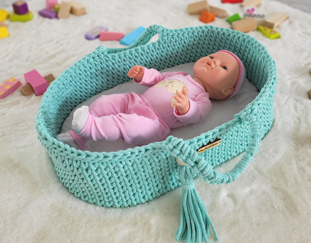 Moses basket BOHO cotton - doll carrier - mint