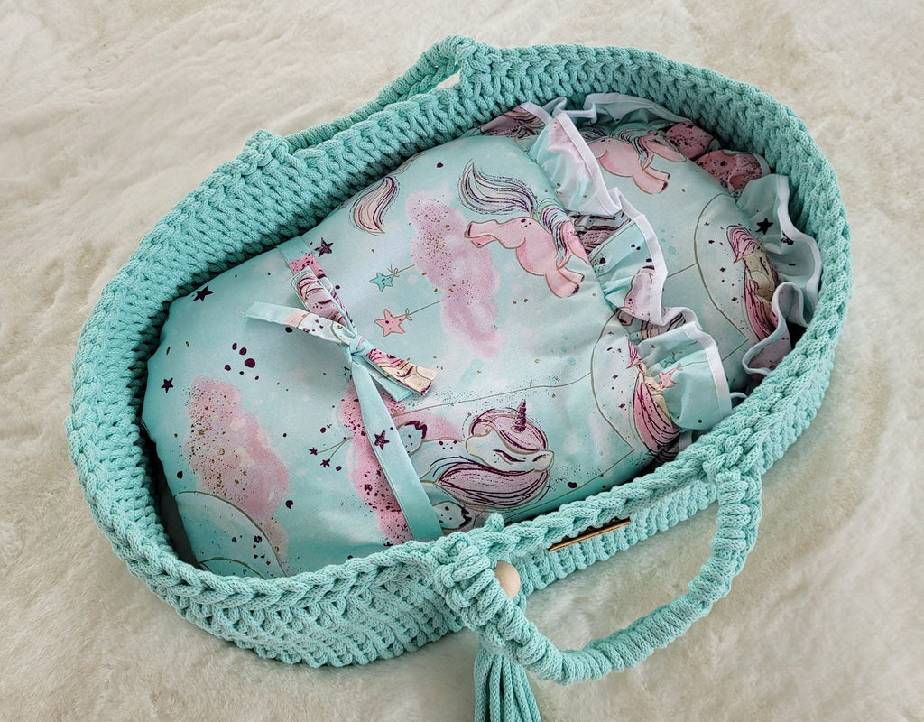 Moses basket BOHO cotton - doll carrier - mint