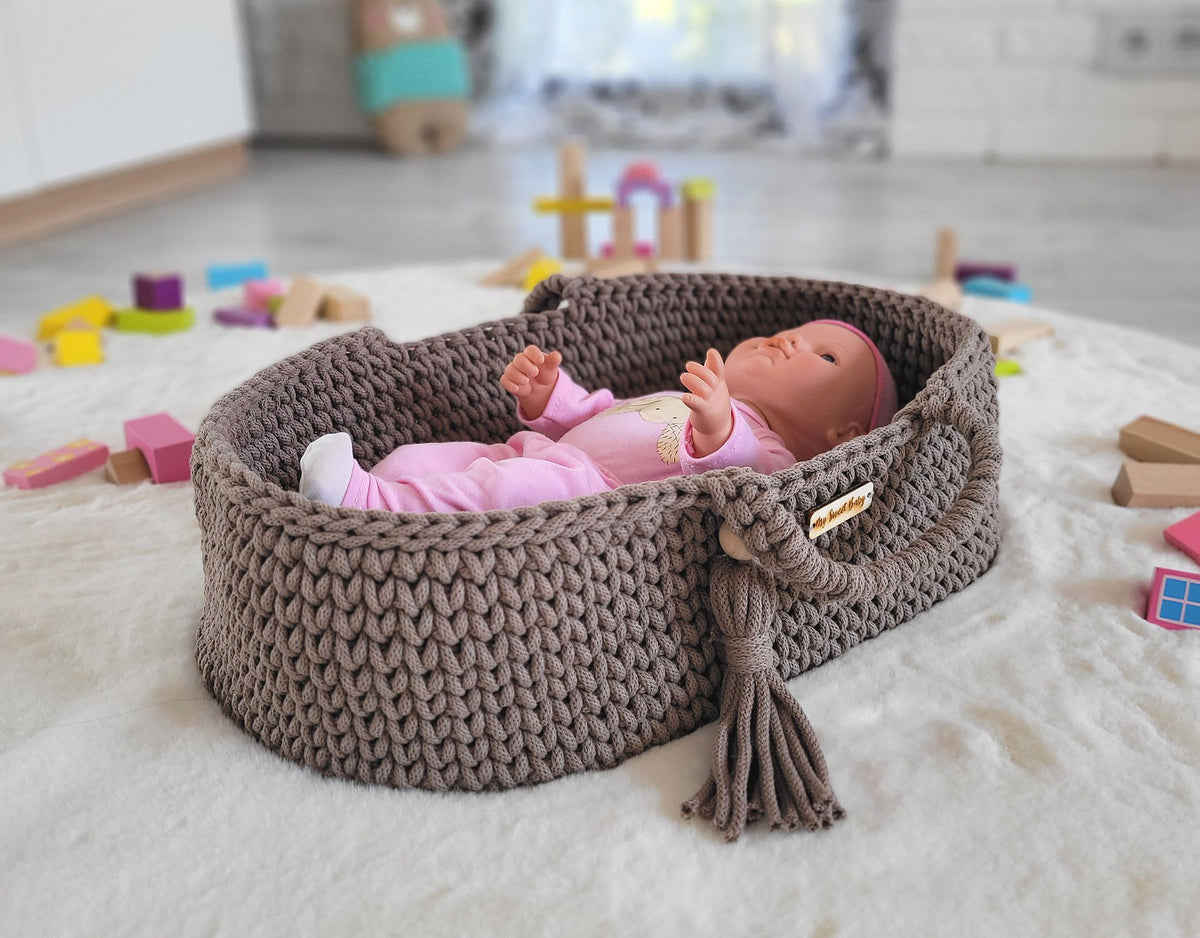 Moses basket BOHO cotton - doll carrier - mocca