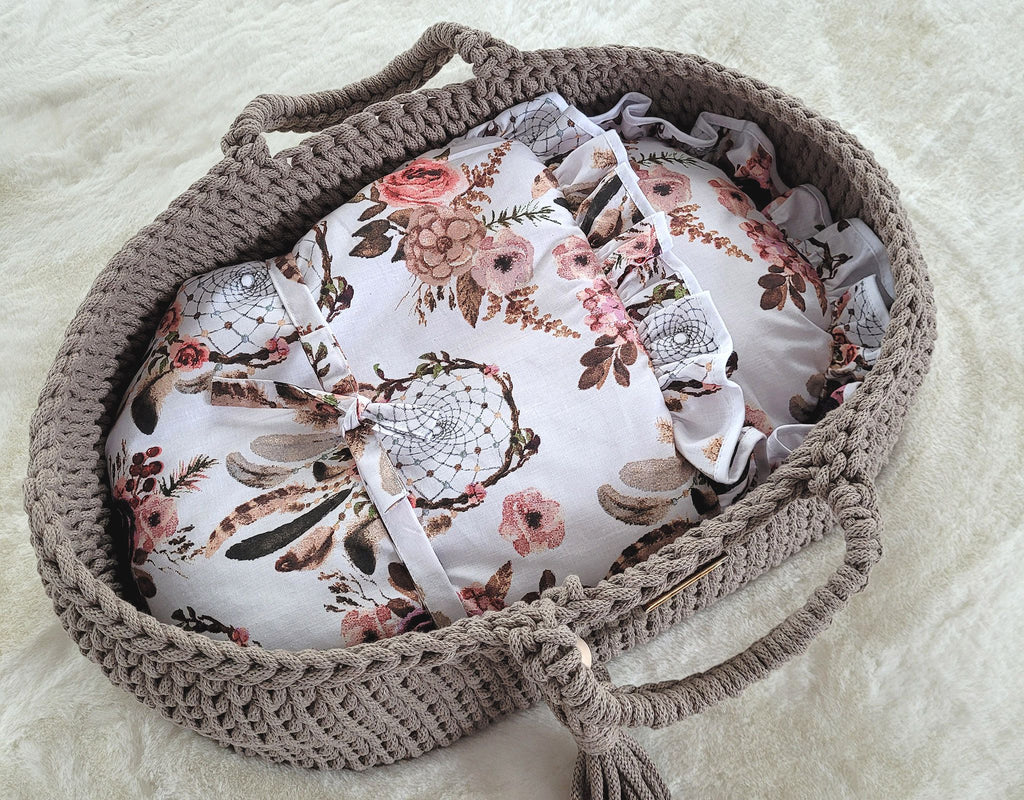 Moses basket BOHO cotton - doll carrier - mocca