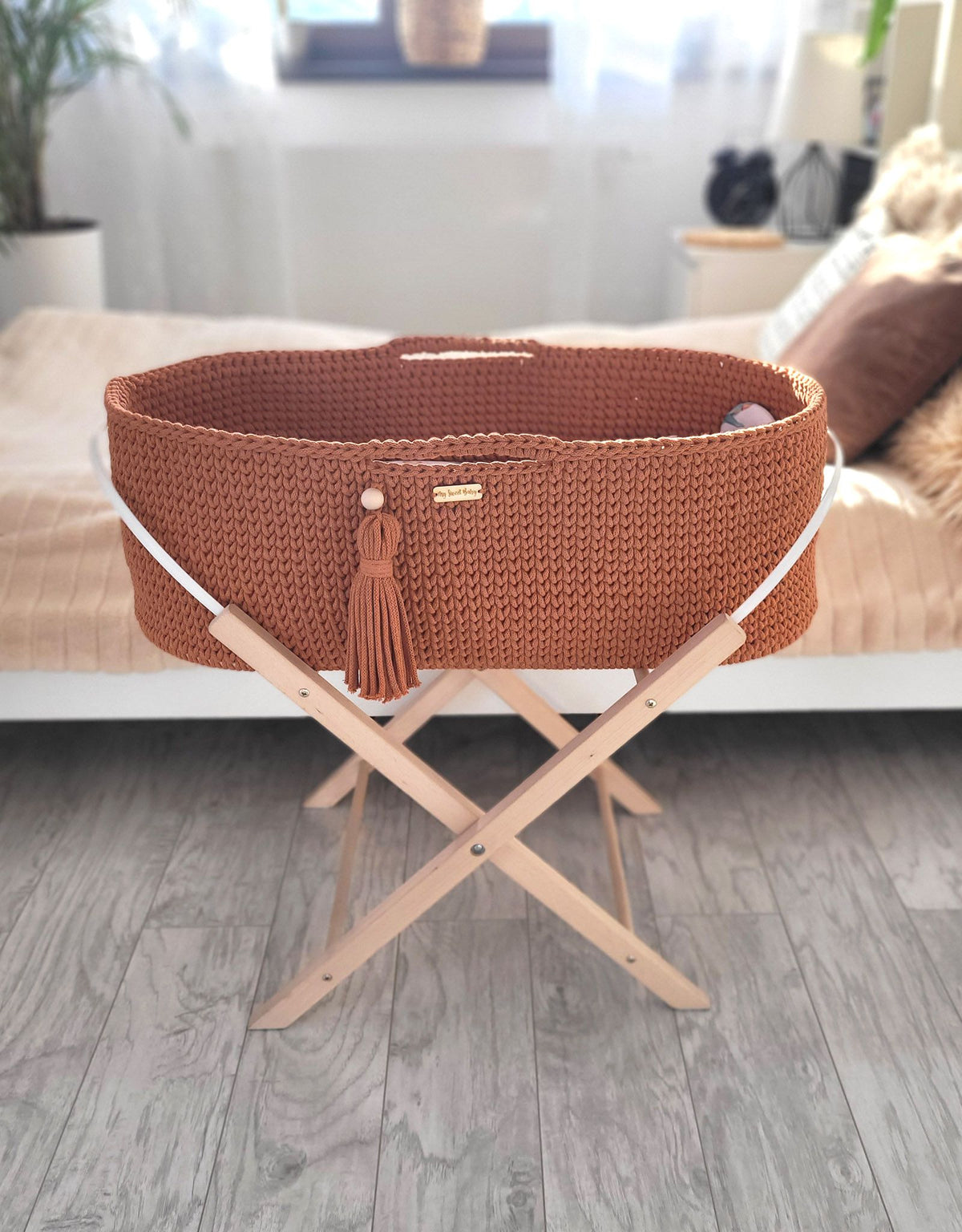 Moses basket BOHO Handmade with stand - terracotta