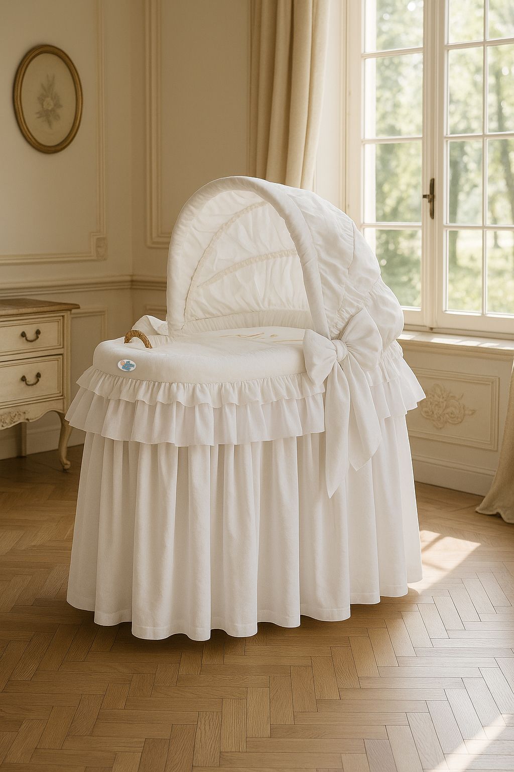 Moses Basket/Wicker crib with hood - Little Prince white